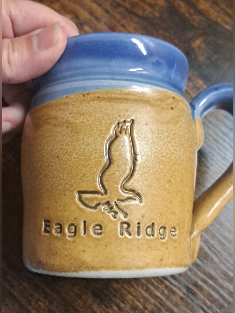 Cold Mountain Pottery Mug Etched Eagle Ridge  Brown Speckled Blue Topping Coffee